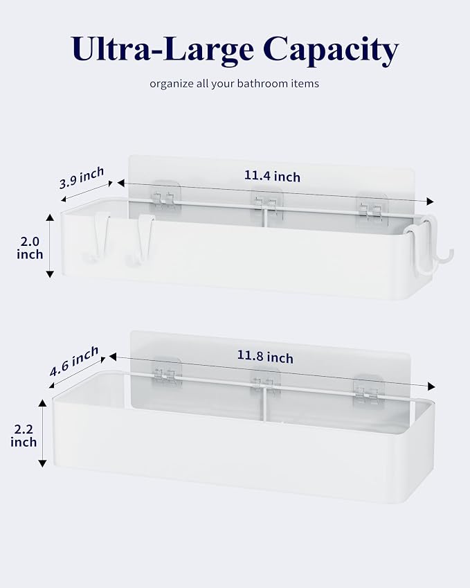 Kitsure Shower Caddy - 2 Pack Adhesive Shower Organizer, Rustproof Metal Shelves, No-Drill Bathroom Organizers and Storage, White, Large - Image 2