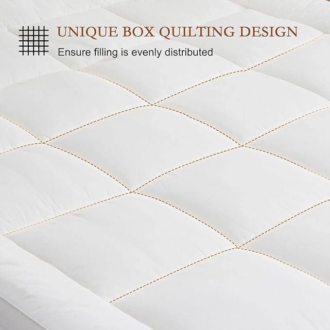 YOUR MOON 100% Organic Wool Mattress Topper Queen Size, 800GSM Natural Wool Filling, Thick Pillow Top Mattress Pad, Back Pain Relief Bed Topper with Cotton Cover, 16" Deep Pocket, 60"x80" (White)