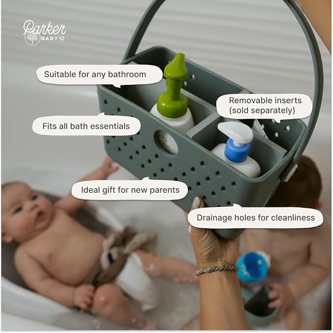 Parker Baby Bath Caddy | BPA Free & Food Grade Shower Caddy Organizer for Toys & Supplies | Quick-Dry, Sturdy & Perfect Size Shower Basket w/Handle in Neutral Colors - Image 6