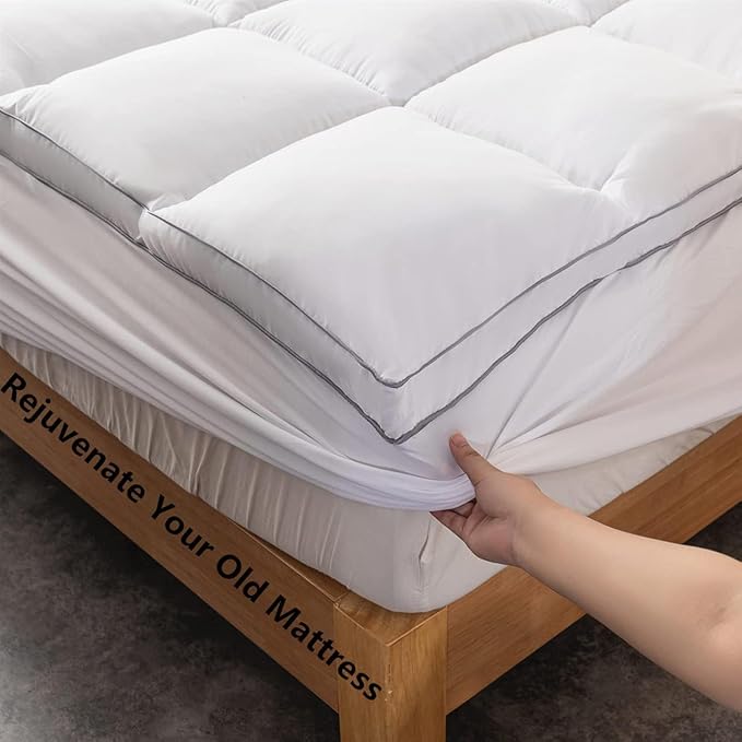 DROVAN Mattress Pad King Size - Extra Thick Mattress Cover - Pillow Top Deep Pocket with Breathable 7D Spiral Fiber Filling Cooling Mattress Topper