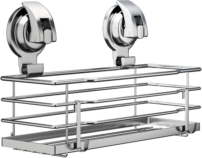 TESOT Suction Cup Shower Caddy, Shower Shelf Soap Dish with Hooks for Razor, Sponge, Rust Proof 304 Stainless Steel, Silver - Image 7