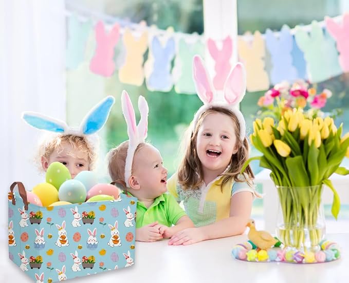 Rectangular Easter Basket Kids Gift Baskets Empty Baby Basket for Boys and GirlsToy Storage Bins Organizer Bin Box Cute Room Decor for Home(Blue easter) - Image 6