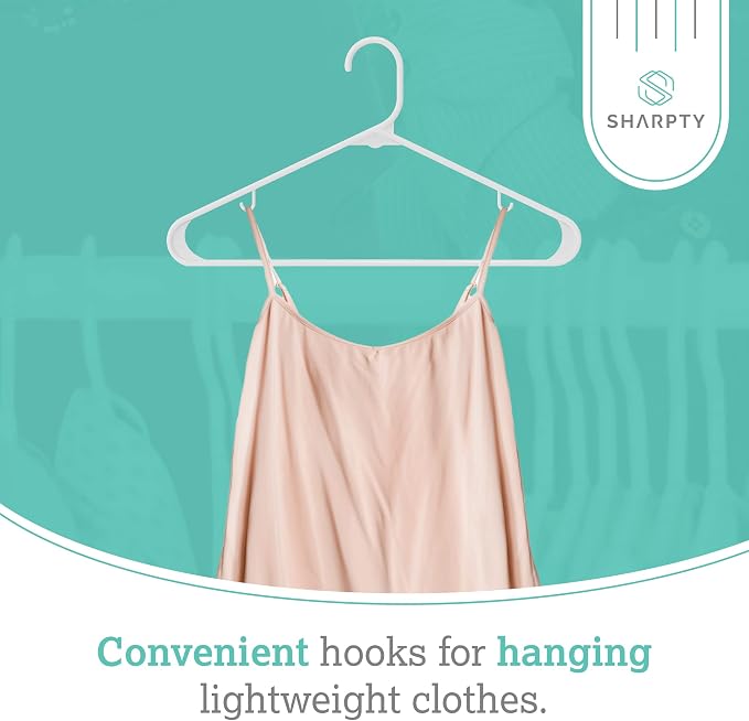 Sharpty Plastic Hangers Clothes Hangers for Clothing, Closet, Coats & Shirts - Durable, Thick, Tough & Space Saving - for Everyday Standard Use, Room Essentials & Basics - 20 Pack - White - Image 6