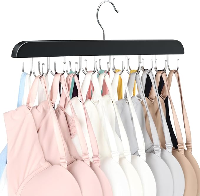 Bra Hanger for Closet, Tank Top Organizer 20 Hooks Capacity Foldable Wood Space Saving Hanger Closet Organizers and Storage for Dorm & Apartment for Tank Top, Hats, Scarf etc. by LearnMoreAboutResovo