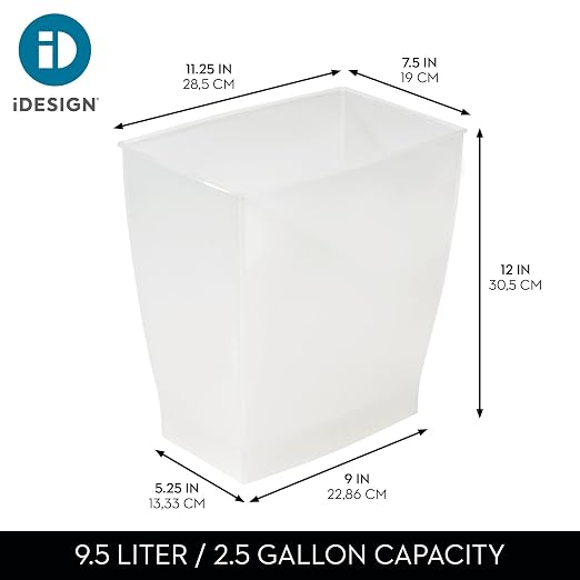 iDesign Small Plastic Bathroom Trash Can, Slim Rectangle Garbage Bin for Bedroom, Office, Dorm, 2-Pack, Frost - Image 4