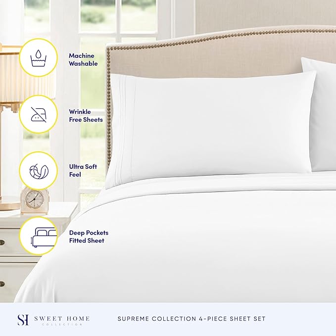 King Size Sheets - Breathable Luxury Bed Sheets with Full Elastic & Secure Corner Straps Built In - 1800 Supreme Collection Extra Soft Deep Pocket Bedding, Sheet Set, EXTRA DEEP pocket - King, White