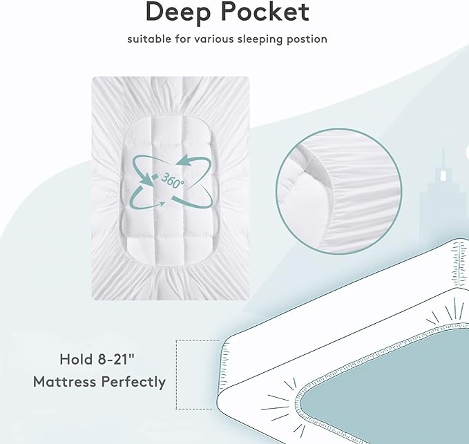 Mattress Topper Twin XL,Extra Thick Mattress Pad Cover for Back Pain,Cooling Mattress Protector with 8-21 Inch Deep Pocket,Overfilled Down Alternative Filling