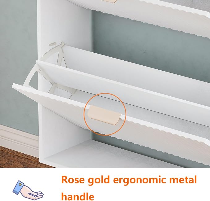 Shoe Cabinet Storage,Modern Freestanding Organizer with 2 Flip Drawers,Narrow Shoe Rack Cabinet for Entryway,White - Image 5