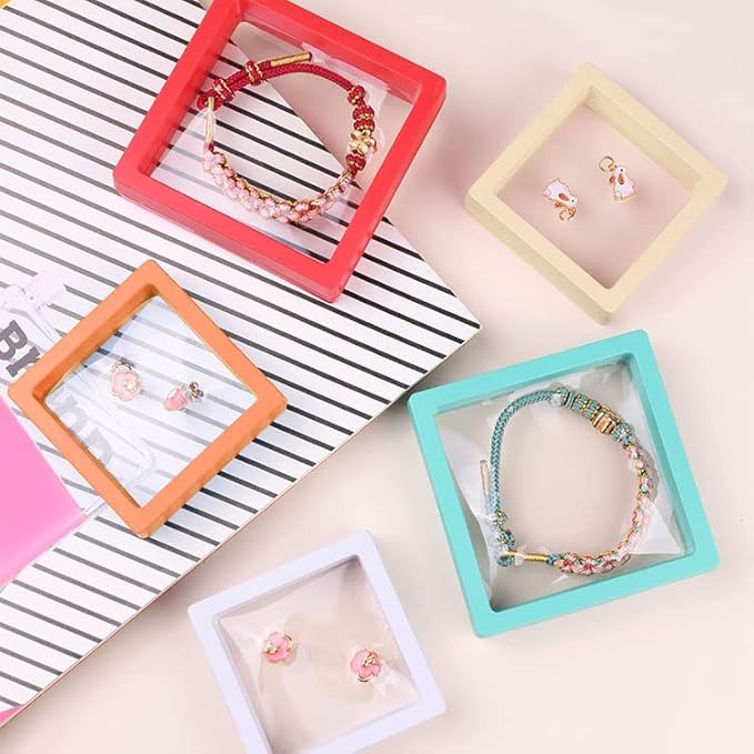 12PCS 3D Floating Frame Display Stand, Jewelry Box, Gift Box, Ornament Organizer, Small Travel Jewelry Box, PE Film Anti-Oxidation, Suspended Display Box Stackable (2.75 * 2.75，Type 4) - Image 3