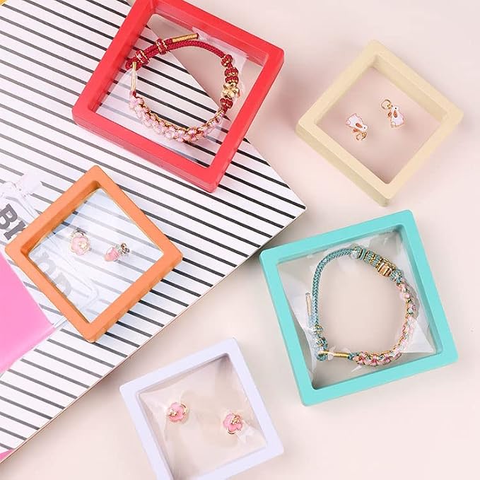 12PCS 3D Floating Frame Display Stand, Jewelry Box, Gift Box, Ornament Organizer, Small Travel Jewelry Box, PE Film Anti-Oxidation, Suspended Display Box Stackable (2.75*2.75，Type 5) - Image 3
