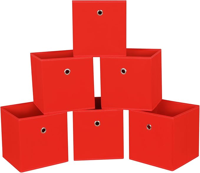 Foldable Storage Cubes Bins ,11 Inch Cloth Storage Cube Fabric Storage Box Cubes Organizer Baskets with Handles for Home Organizer Set of 6 (Red) by NieEnjoy