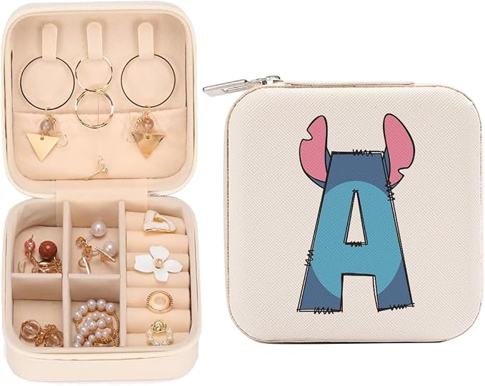 LONGXIN Cute Cartoon Gifts, Initial Travel Jewelry Case Small Jewelry Box Organizer, Personalized Gifts for Women Teen Girls, Birthday Christmas Gifts for Cartoon Lovers, Letter A by LONGXIN