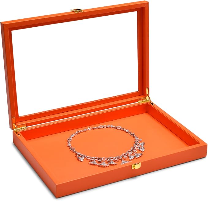 Oirlv Clear Lid Flat Jewelry Tray Stackable Display Storage Box Premium Leather Drawer Insert Jewelry Display Box for Rings Earrings Necklaces Bracelet Women Gift - Image 2