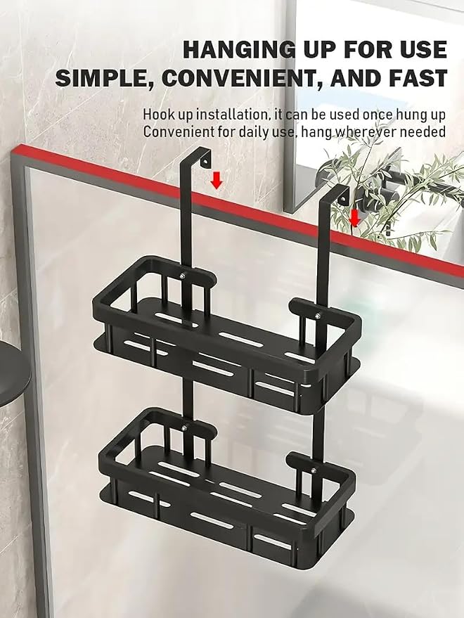 Over Door Shower Caddy, Black Rustproof Bathroom Organizer, 2-Tier Storage Rack, 11.81x5.31 Inch Shelves, No Drilling Required - Image 7