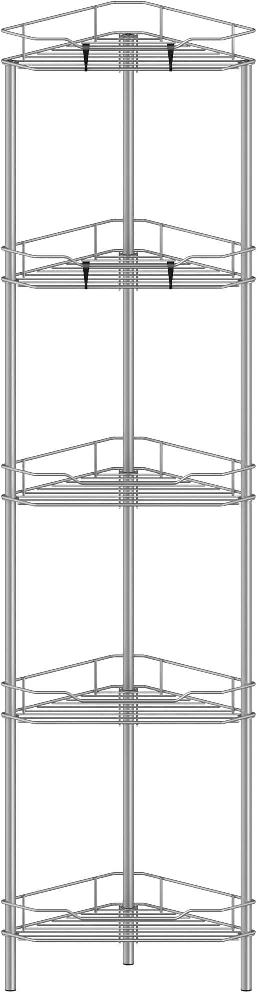 HuggieGems 5 Tier Floor Standing Corner Shower Caddy Organizer Shelf with Hooks, Bathroom Shelves Stand Rack, Gray by HuggieGems
