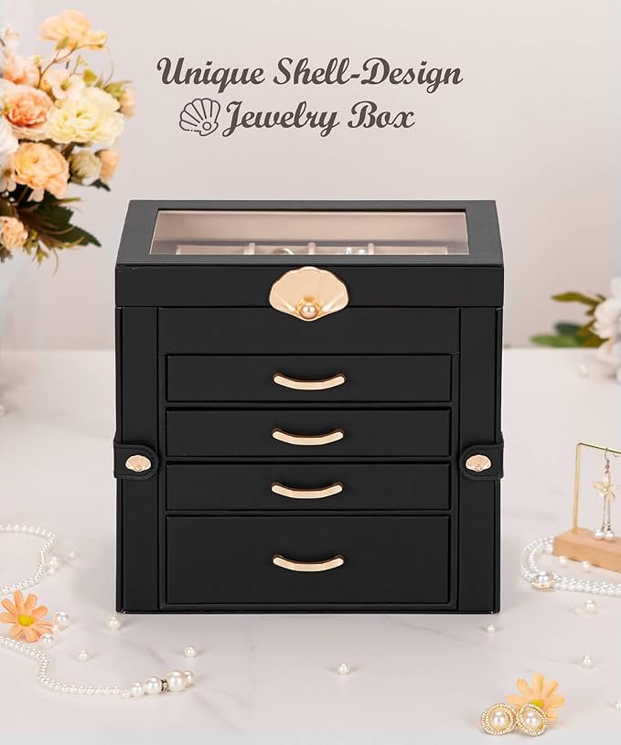 Enthralite Jewelry Box with 4 Drawers: Display Organizer for Earrings Necklaces - Gifts for Girls Women (Black) - Image 7