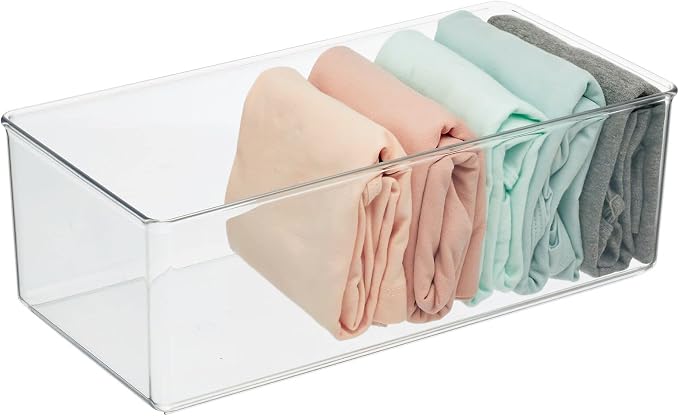 mDesign Long Plastic Drawer Organizer Box, Storage Organizer Bin Container; For Closets, Bedrooms, Use for Leggings, Socks, Ties, Jewelry, Accessories - Lumiere Collection - 6 Pack - Clear - Image 7