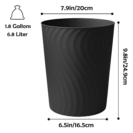 YGJT Small Trash Can, 3 Pack 1.8 Gallons Bathroom Trash Can, Slim Waste Basket, Round Garbage Can, Plastic Trash Bin for Kitchen, Dorm, Bedroom, Office, Living Room, Study, Compact Spaces(Black) - Image 6