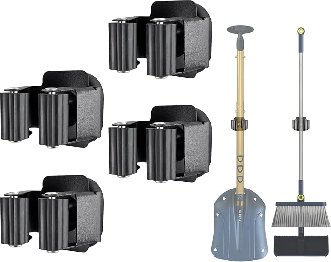Upgraded Magnetic Broom and Mop Holder Wall Mount, Space-Saving Heavy Duty No Drill Over the Door Broom Gripper RV Camper Wall Organizer,Black,4 Pcs by MagitcSee
