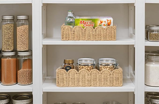 CubesLand Toilet Paper Storage Basket, Scalloped Edge Shelves Basket for Organizing for Over Toilet Tank Storage, Home Decor Baskets for Shelf, Countertop, Living Room, Bedroom, Handwoven, Beige - Image 9