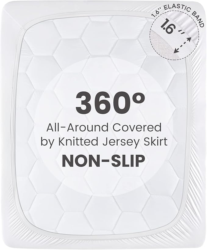 Sonive Twin XL 300TC Cotton Mattress Cover, Quilted Fitted Protector, White, 8-21" Deep Pocket, Down Alternative Fill, Moisture-Wicking, Eco-Friendly, Machine Wash