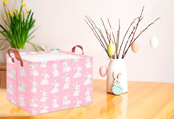 CLOCOR Rectangular Pink Easter Gift Basket Empty,Waterproof Easter Bunny Bakset for Egg Hunting(Pink Easter Bunny) - Image 4