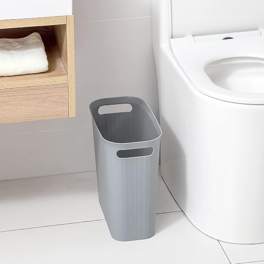 rejomiik Small Trash Can, 3.5 Gallon Garbage Can, Slim Waste Basket, Plastic Trash Bin Container with Handles for Bathroom, Bedroom, Home, Office, Dorm Room, Kitchen, Rectangular, Gray, 1 - Pack - Image 2