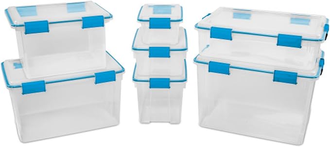 Sterilite 7.5 Qt Gasket Box, Stackable Storage Bin with Latching Lid and Tight Seal, Plastic Container to Organize Basement, Clear Base, Lid, 1-Pack - Image 6