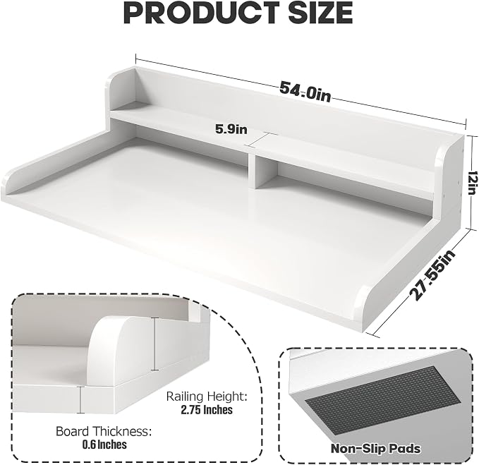 2-Tier Washer Dryer Countertop with 2.75"H Edge Rails, 54" W x 27.55" D Laundry Countertop for Folding Clothes, Washer and Dryer Topper with Non-Slip Pad (White) - Image 7