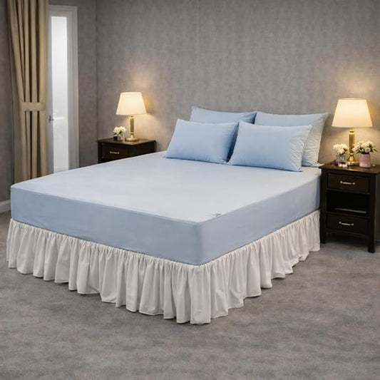 100% Cotton Single Layer Mattress Cover King Size, Elastic Mattress Cover, Stretches Up to 16 Inches Deep, Cozy, Absorbent, Easy to Replace, Machine Washable (6 Colors) (Blue, King)