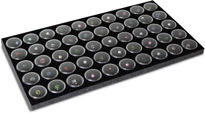 Ikee Design Jewelry Storage Tray Insert, 50 Gemstone Display Jars, Black Foam Liner, Home Organization, 14 1/4 x 7 3/4 x 3/4 in by IkeeDesign