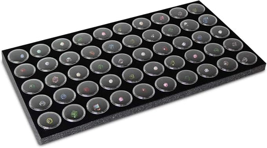 Ikee Design Jewelry Storage Tray Insert, 50 Gemstone Display Jars, Black Foam Liner, Home Organization, 14 1/4 x 7 3/4 x 3/4 in by IkeeDesign