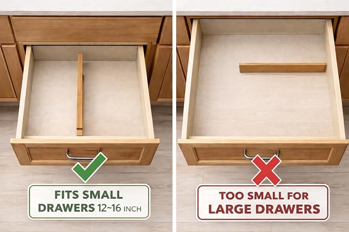 Adjustable Bamboo Drawer Dividers – SMALL SIZE, Expandable 12–16 inch – Spring Loaded Drawer Organizer for Kitchen, Dresser, Bathroom, Bedroom, Desk – 6-Pack - Image 3
