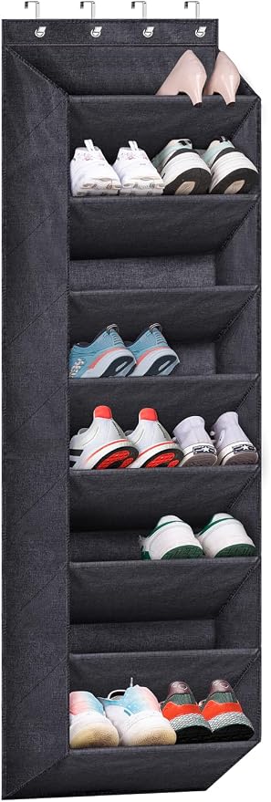SLEEPING LAMB Over The Door Shoe Organizer for Closet with Large Deep Pockets, Narrow Shoe Rack for Door Hanging Boots Storage, Black by SLEEPINGLAMB