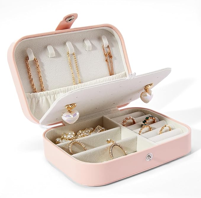 Smileshe Jewelry Box, PU Leather Small Portable Travel Case, 2 Layers Organizer Display Storage Holder Box for Rings, Earrings, Necklaces, Bracelets by SMILESHE
