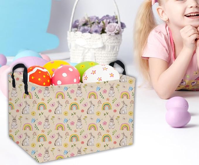 Rectangular Easter Baskets Gift Basket Empty Pink Bunny Kids Storage Bins Baby Boy Basket Kids Toy Storage Bin Organizer Box Room Decor for Home( Rabbit) - Image 5