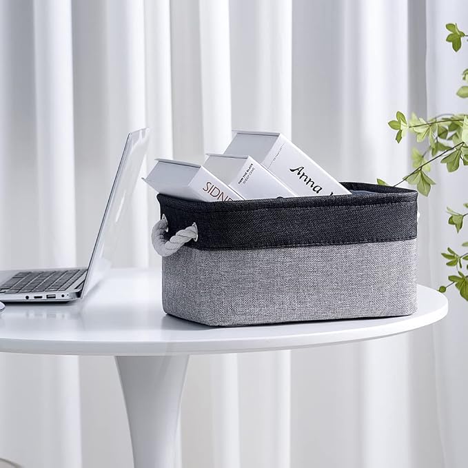 TheWarmHome Storage Basket for Organizing - 14x10x7 inch Medium 3 Pack Collapsible Storage Bin for Shelves with Rope, Fabric Storage Cubes for Organizer Cloth Gift Toy Closet (Black & Grey) - Image 3