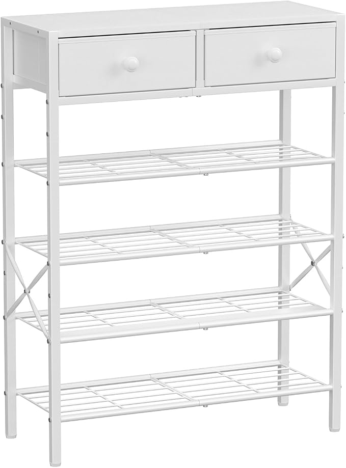 Shoe Rack for Entryway, 5 Tier Shoe Organizer with 2 Non-Woven Drawers, Metal Storage Shoe Shelf for 16-20 Pairs of Shoes, with Wooden Top and Steel Frame, Shoe Stand for Closet Greige by UNITSTAGE