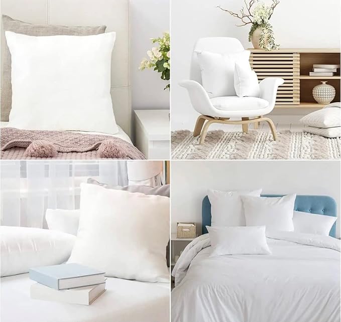 QUBA LINEN 18 x 18 Throw Pillow Insert - Pack of 4 White, Down Alternative Pillow Inserts for Decorative Pillow Covers, Throw Pillows for Bed, Couch Pillows for Living Room (18" x 18" (Pack of 4))
