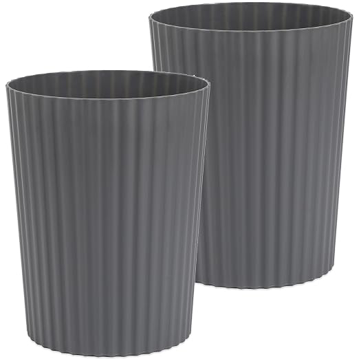 JiatuA Small Trash Can Plastic Wastebasket Round Garbage Container Bin for Bathroom, Kitchen, Bedroom, Home Office, College Dorm, Dark Grey 2 Pack by JiatuA