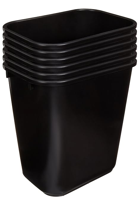 Amazon Basics Rectangular Commercial Office Wastebasket, Easy to Clean, 7 Gallon, Black, 6-Pack - Image 2