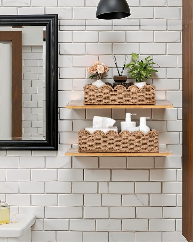CubesLand Toilet Paper Storage Basket, Scalloped Edge Shelves Basket for Organizing for Over Toilet Tank Storage, Home Decor Baskets for Shelf, Countertop, Living Room, Bedroom, Handwoven, Neutral - Image 2