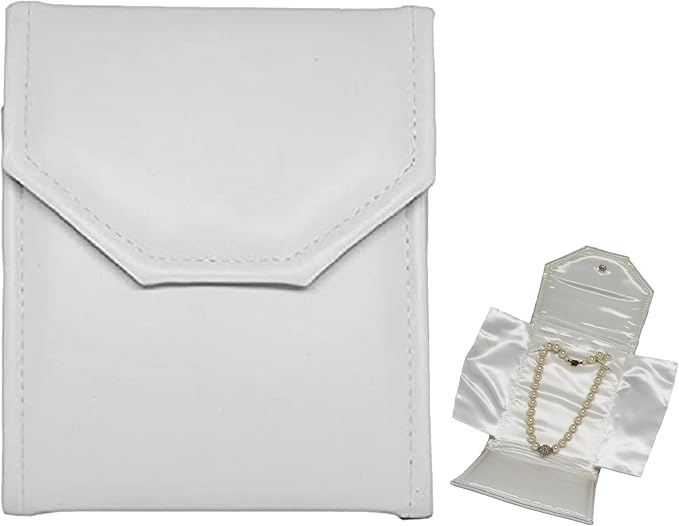 Novel Box Necklace Display Pearl Folder 8x6 inch Large Travel Jewelry Case - Wedding Jewelry Storage Holder with Smooth Finish - Jewelry Organizer Necklace Box - White/White Stitched by NovelBoxCompanyLtd
