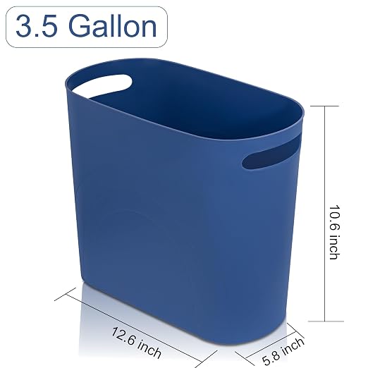rejomiik Small Trash Can, 3.5 Gallon Slim Garbage Can Plastic Waste Basket with Handles Container Bin for Narrow Spaces Bathroom, Bedroom, Kitchen, Office at Home, Blue - Image 6