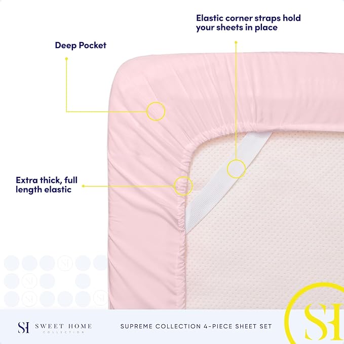 Twin Sheets - Breathable Luxury Sheets with Full Elastic & Secure Corner Straps Built In - 1800 Supreme Collection Extra Soft Deep Pocket Bedding Set, Sheet Set, EXTRA DEEP pocket - Twin, Pale Pink