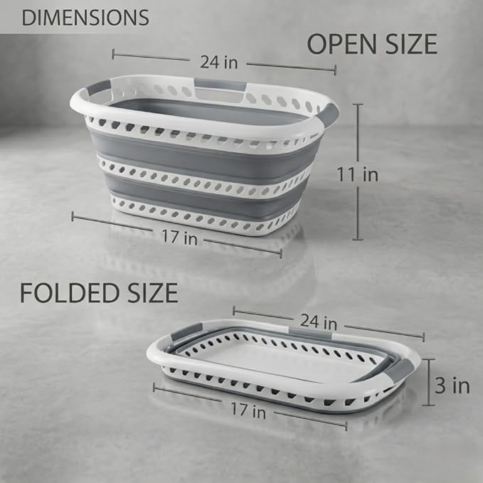 Laundry 360 Collapsible Laundry Basket 40L | Portable | Space Saver Storage | Hold 2 Loads | Store Under the Bed or Closet | Good for Kids | Dorm | Bedroom | Large | White/Grey - Image 8