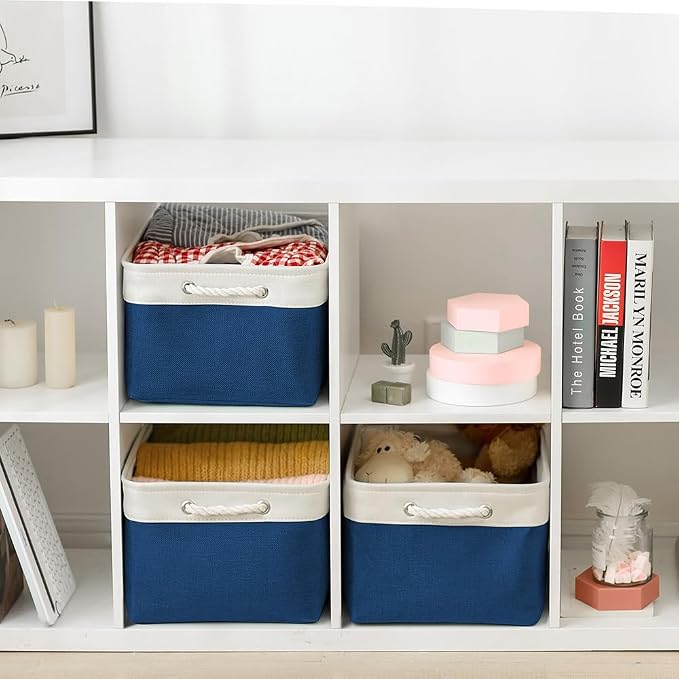 TheWarmHome Organization and Storage Basket for Organizing - X Large 3 Pack 17.7L×13.8W×9.8H in Collapsible Storage Bin for Shelves, Basket for Gifts Empty Toys Organizer Gift (White & Jean Blus) - Image 2