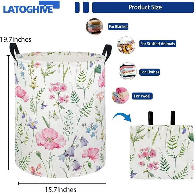 Baby Laundry Hamper kids laundry Basket Waterproof Laundry Bag for Bedroom Toy Clothes Organizer Room Décor(Pink Flower) - Image 2
