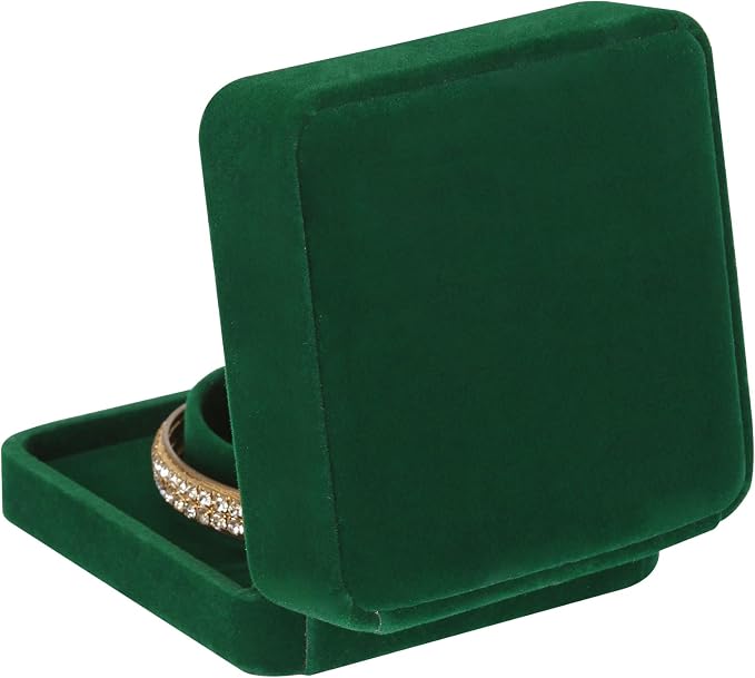 LETURE 4 Pieces Classic Velvet Bracelet Bangle Pendant Necklace Gift Box, Travel Jewelry Box Display Storage Case for Gift, Wedding, Engagement, Proposal, Birthday (4PCS Bracelet-GREEN) - Image 4