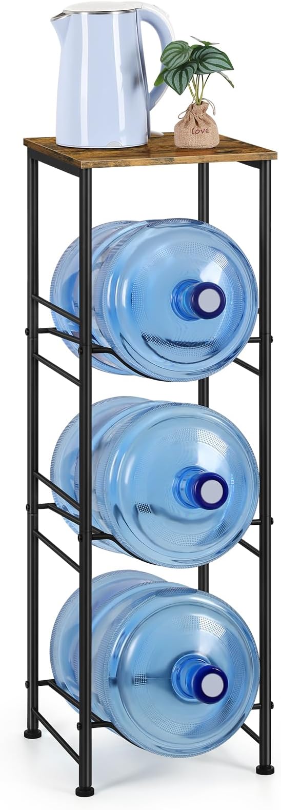 OYEAL 5 Gallon Water Bottle Jug Holder 3-Tier Water Bottle Holder Organizer with Top Shelf, Heavy Duty Water Dispenser Stand Rack for Kitchen Living Room Office, Rustic Brown - Image 9